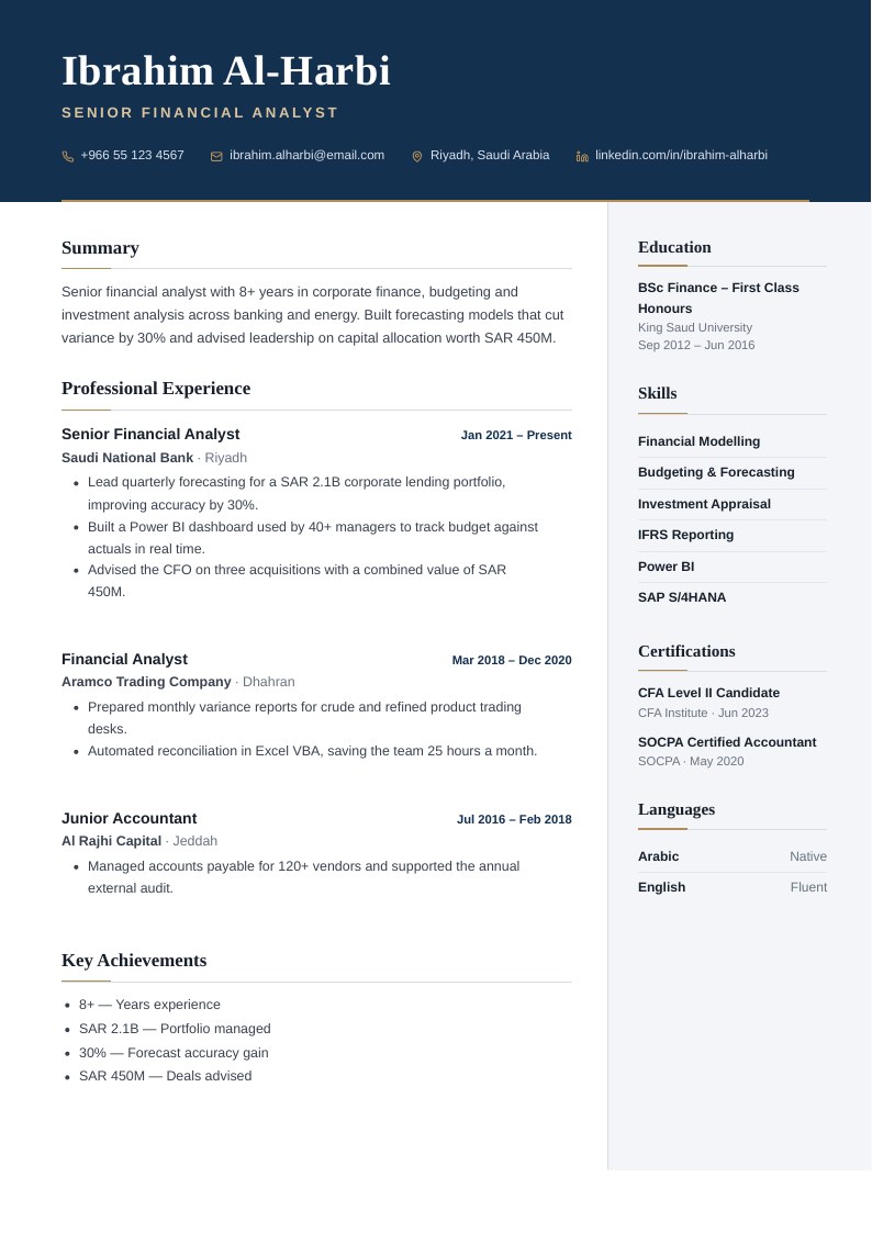 Meridian Executive resume template